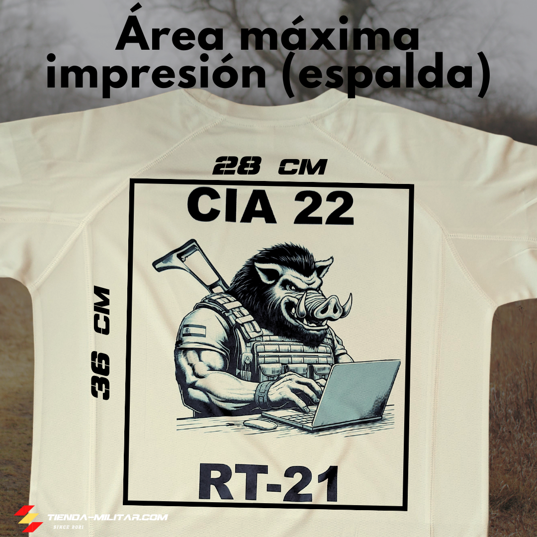 Camiseta militar personalizada parte trasera área de impresión