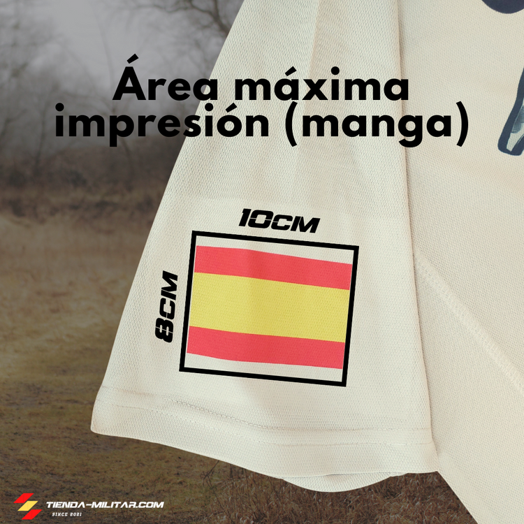 Camiseta militar personalizada manga área de impresión
