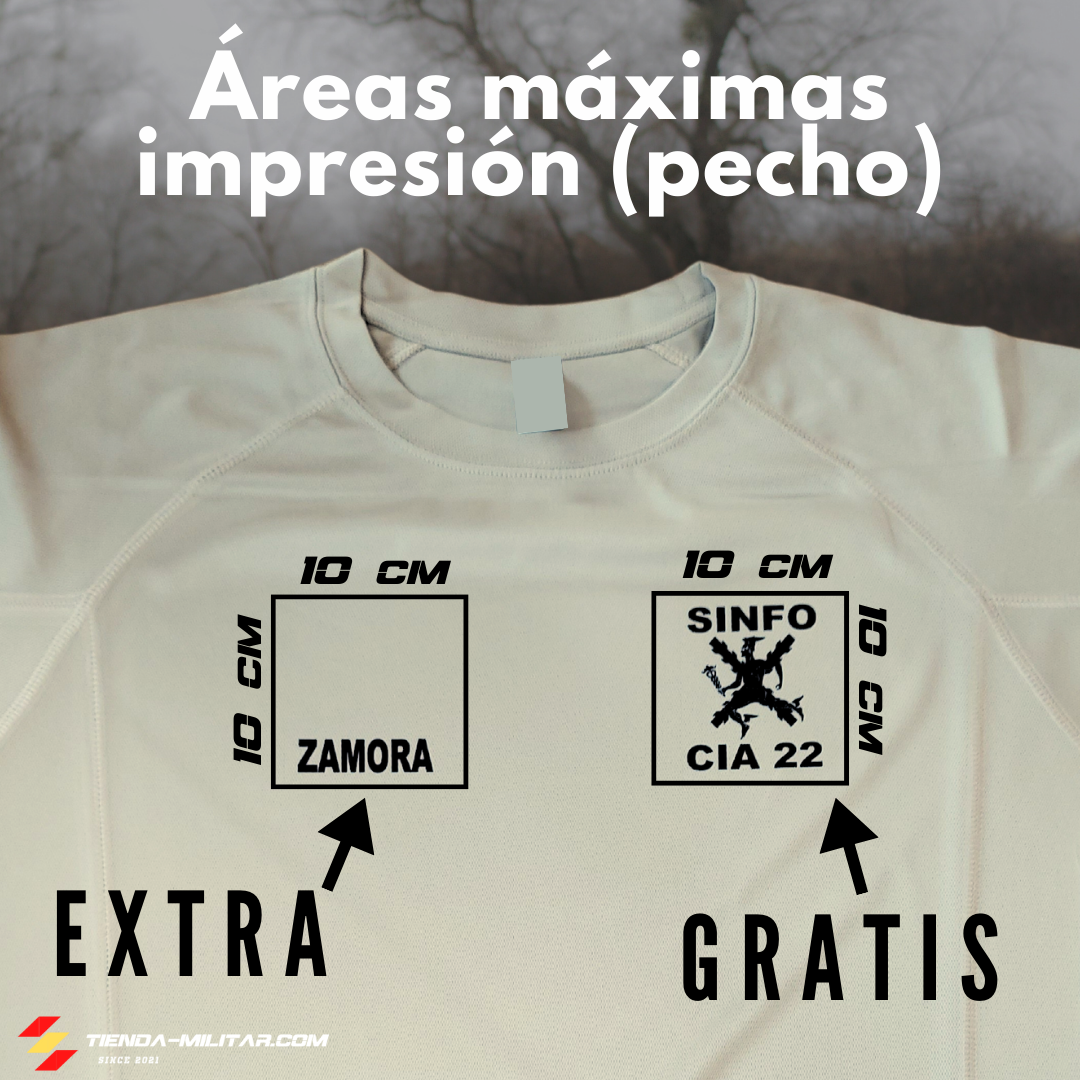Camiseta militar personalizada parte delantera área de impresión