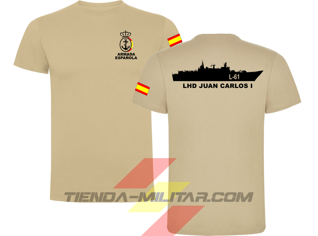 Camiseta algodón Armada Española LHD Juan Carlos I L-61 color ARENA - Tienda Militar