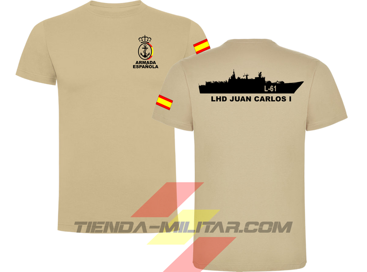 Camiseta algodón Armada Española LHD Juan Carlos I L-61 color ARENA - Tienda Militar