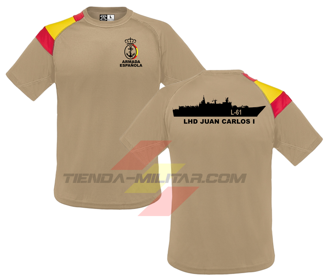 Camiseta poliéster bandera España Armada LHD Juan Carlos I L-61 color Arena - Tienda Militar