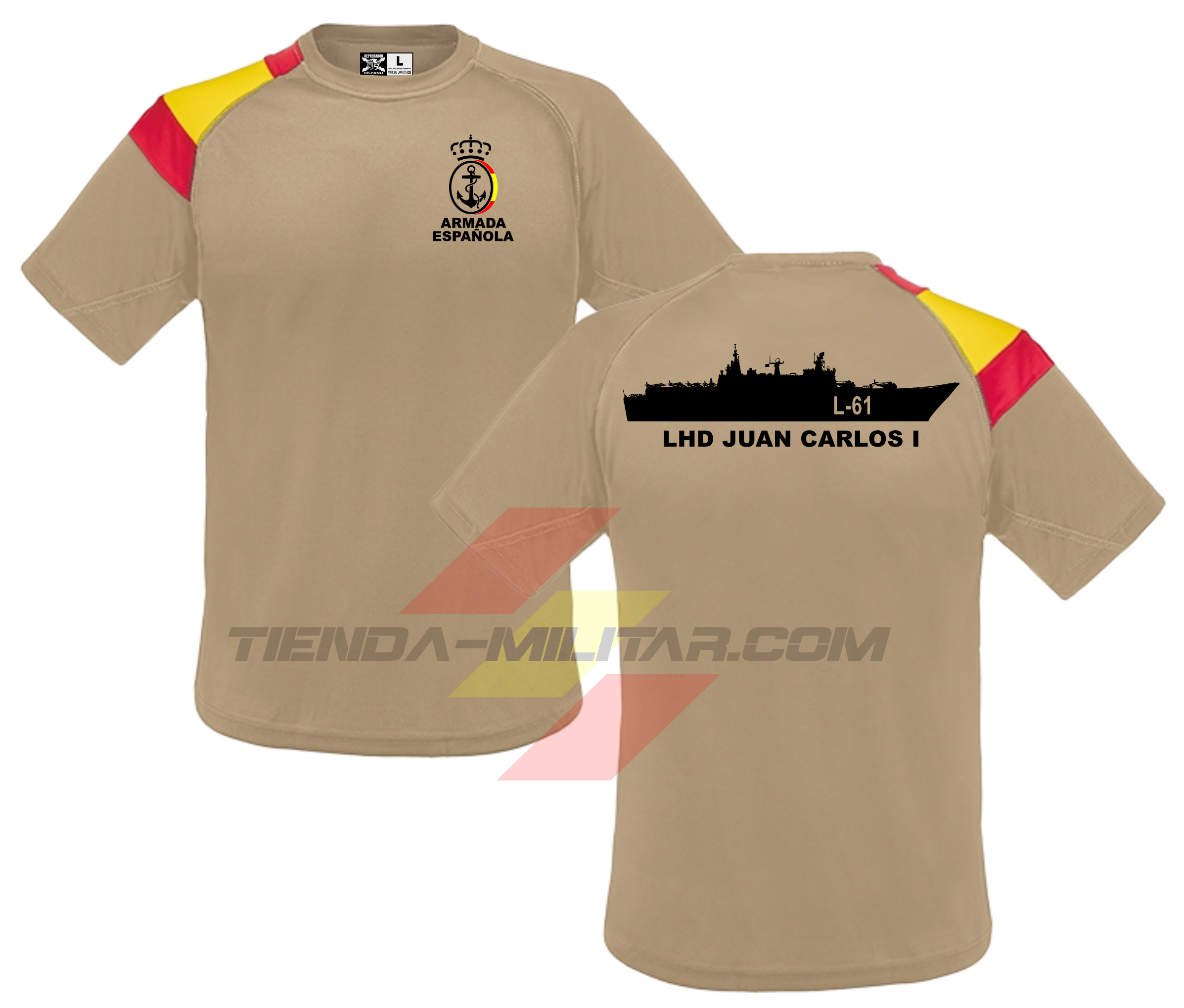 Camiseta poliéster bandera España Armada LHD Juan Carlos I L-61 color Arena - Tienda Militar