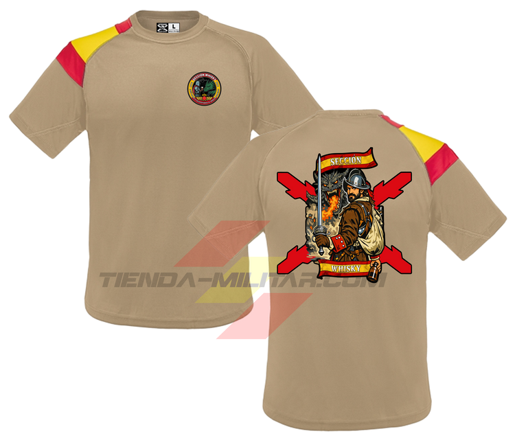 Ejemplo de camiseta técnica militar personalizada con bandera de España, vista frontal