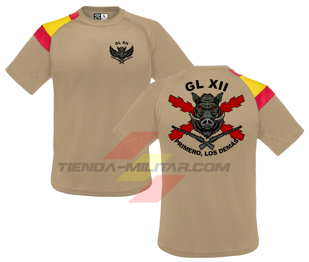 Ejemplo de personalización, detalle bordado en camiseta técnica militar bandera de España