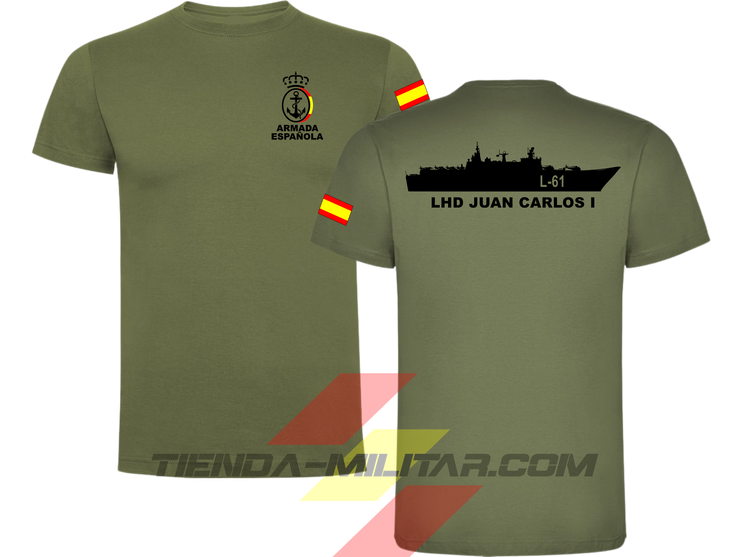 Camiseta algodón Armada Española LHD Juan Carlos I L-61 color VERE MILITAR - Tienda Militar