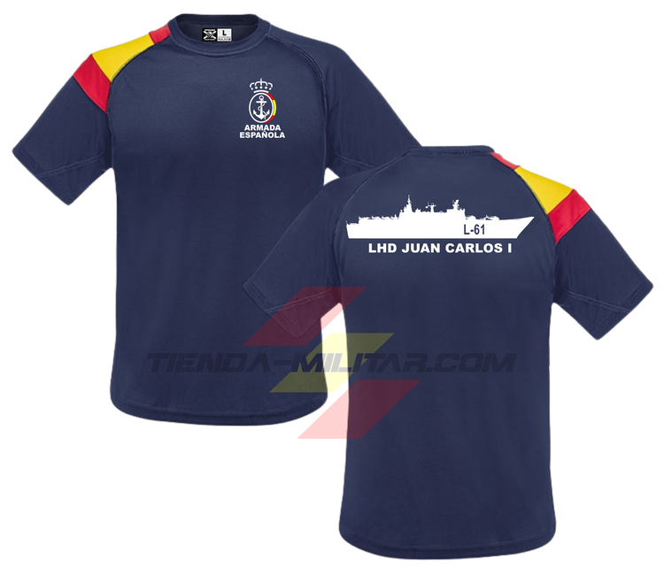 Camiseta poliéster bandera España Armada LHD Juan Carlos I L-61 color Azul Marino - Tienda Militar
