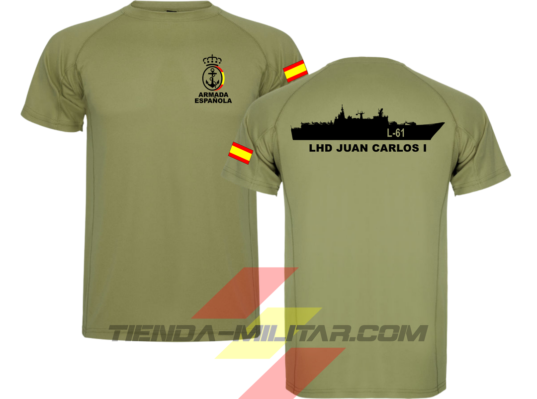 Camiseta poliéster Armada Española LHD Juan Carlos I L-61 color Verde Militar - Tienda Militar