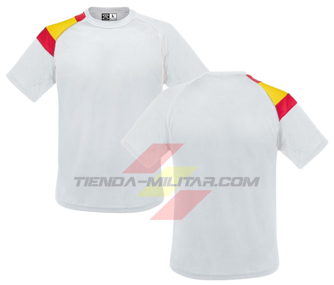Camiseta técnica militar personalizada color blanco con bandera de España en el hombro