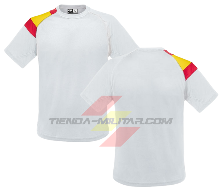 Camiseta técnica militar personalizada color blanco con bandera de España en el hombro