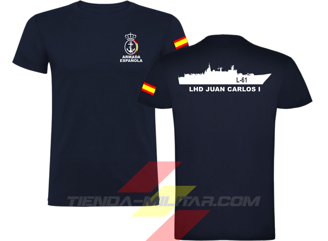 Camiseta algodón Armada Española LHD Juan Carlos I L-61 color Azul Marino - Tienda Militar