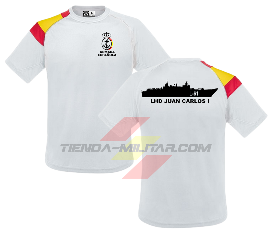 Camiseta poliéster bandera España Armada LHD Juan Carlos I L-61 color Blanco - Tienda Militar