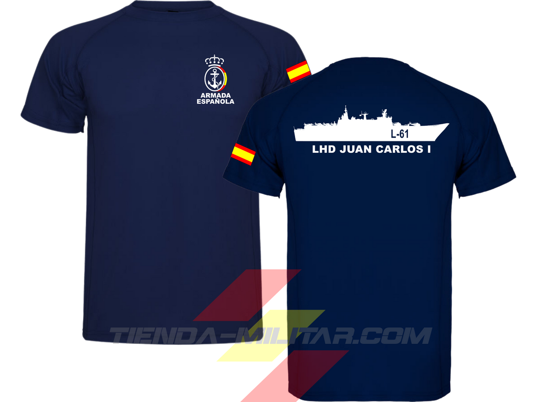 Camiseta poliéster Armada Española LHD Juan Carlos I L-61 color Azul Marino - Tienda Militar