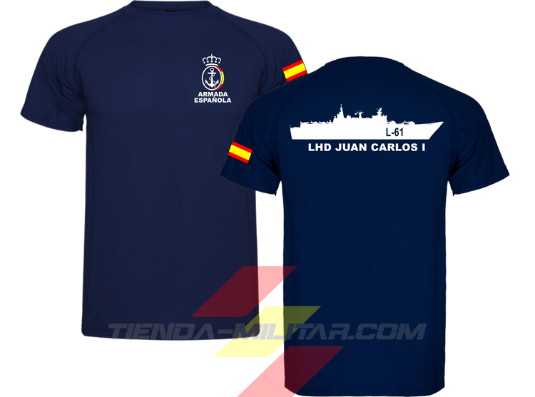 Camiseta poliéster Armada Española LHD Juan Carlos I L-61 color Azul Marino - Tienda Militar