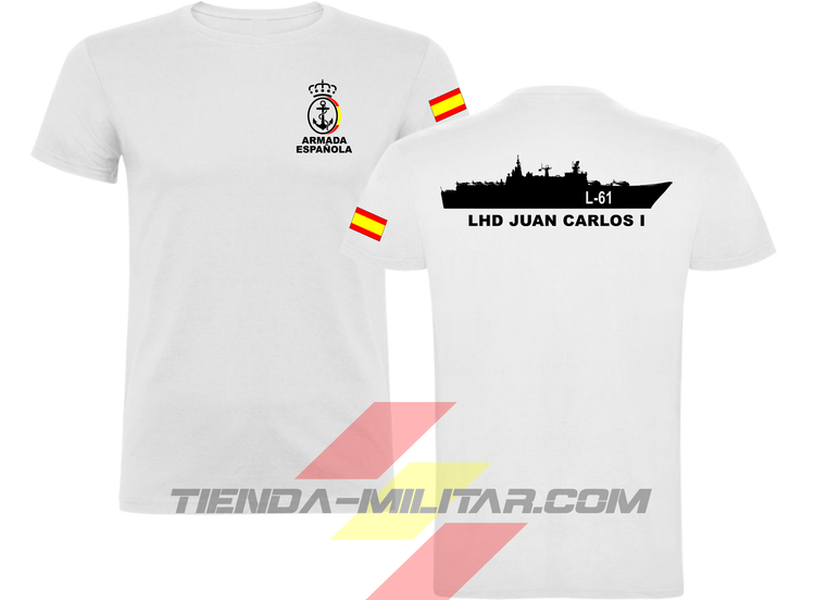 Camiseta algodón Armada Española LHD Juan Carlos I L-61 color BLANCO - Tienda Militar
