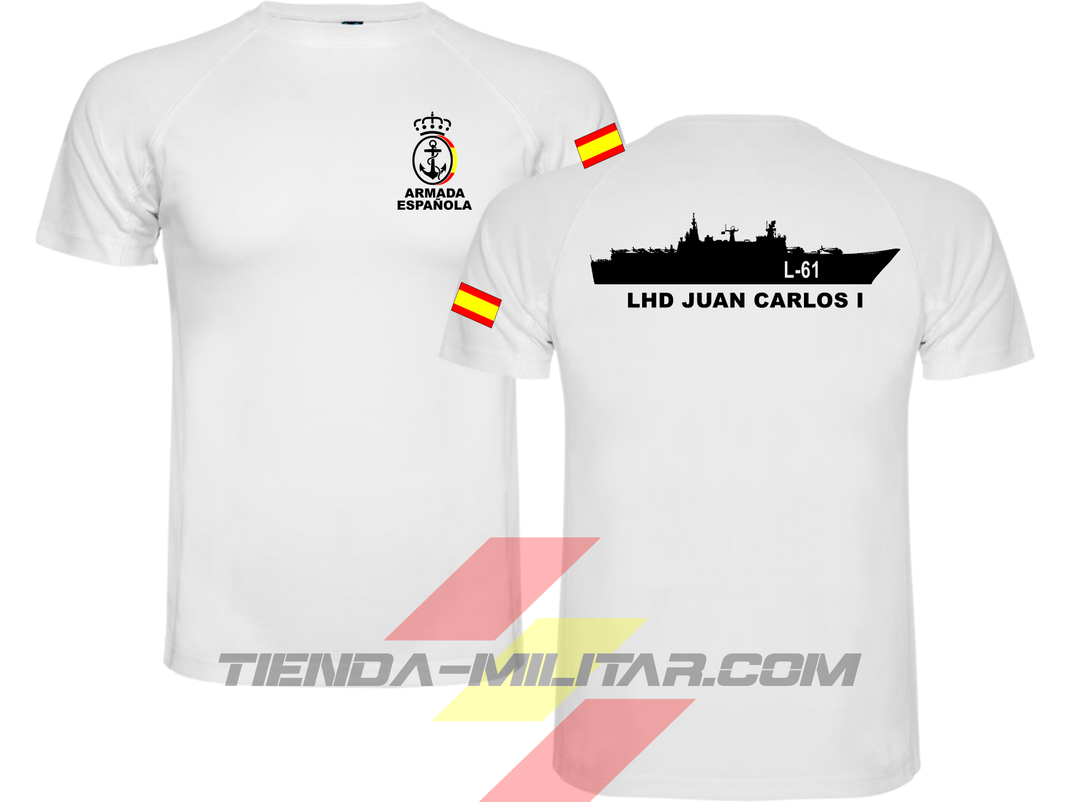 Camiseta poliéster Armada Española LHD Juan Carlos I L-61 color Blanco - Tienda Militar