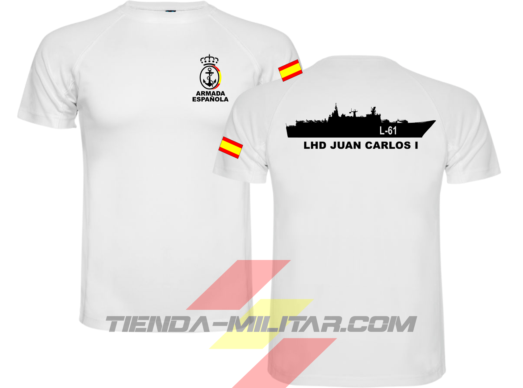 Camiseta poliéster Armada Española LHD Juan Carlos I L-61 color Blanco - Tienda Militar