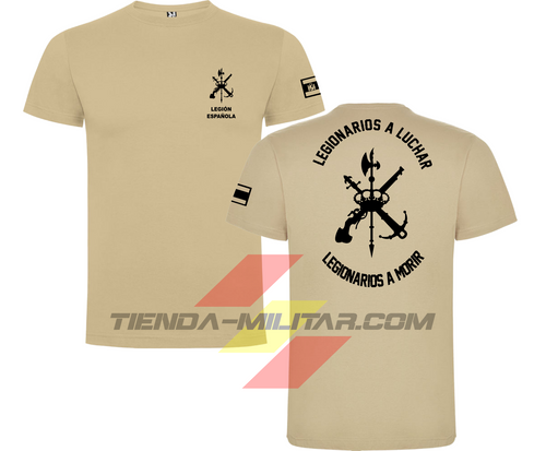 Camiseta militar de algodón de la Legión Española en color arena y escudos negros