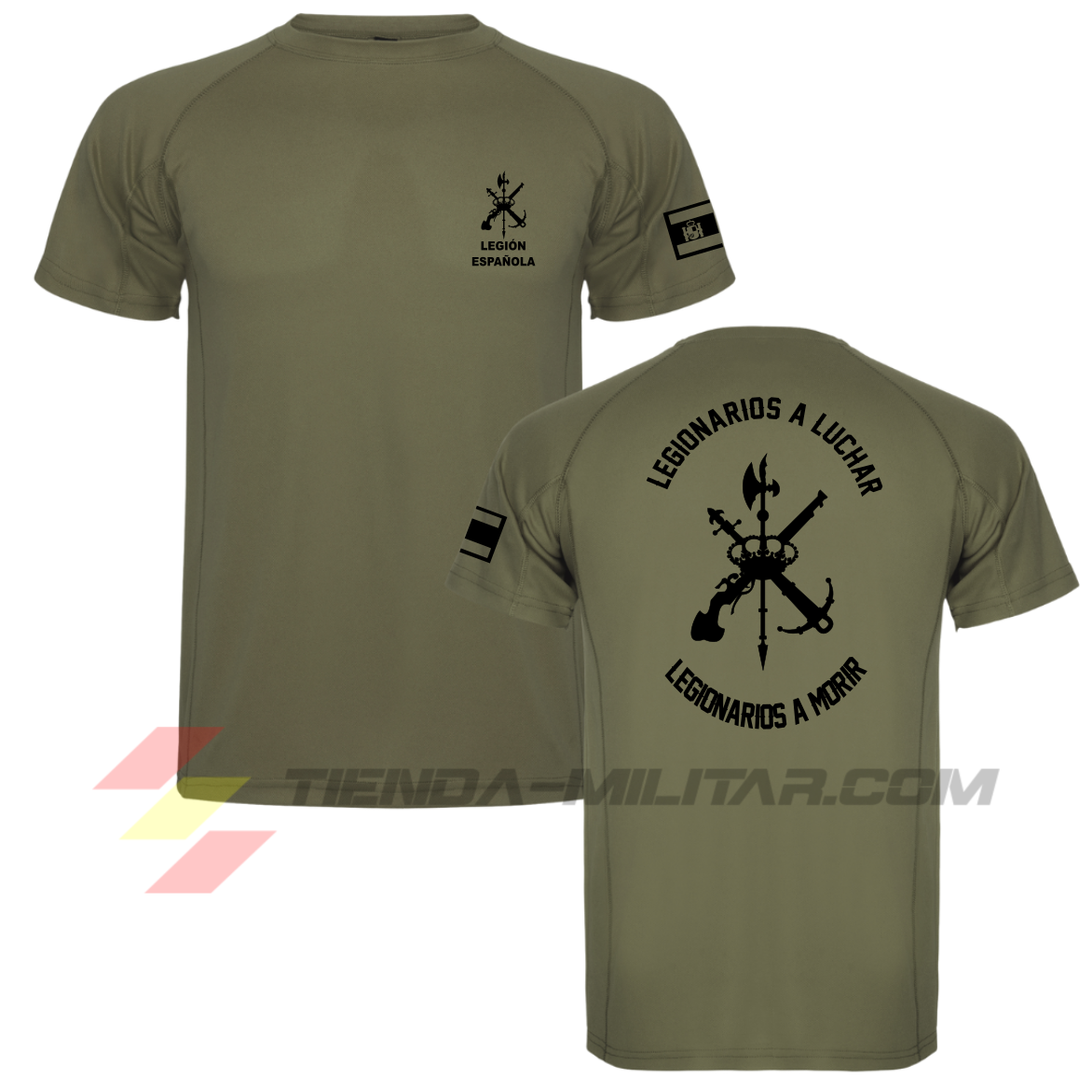 Camiseta militar técnica de la Legión Española en color verde militar y negro