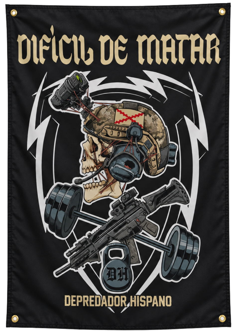 Bandera Difícil de Matar Depredador Hispano, 60x90 cm, color Negra