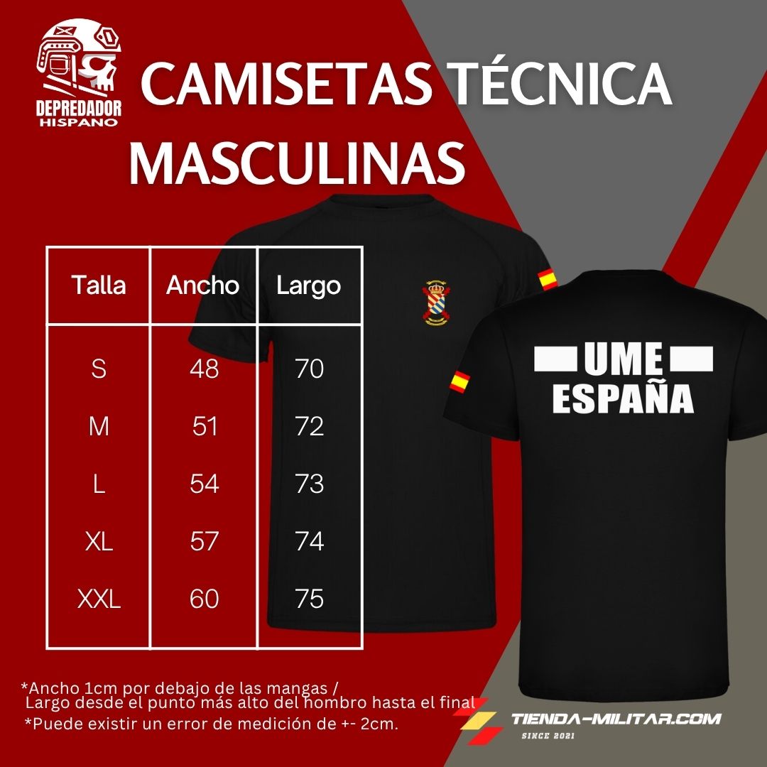 Guía de tallas de la camiseta técnica UME (Unidad Militar de Emergencias)