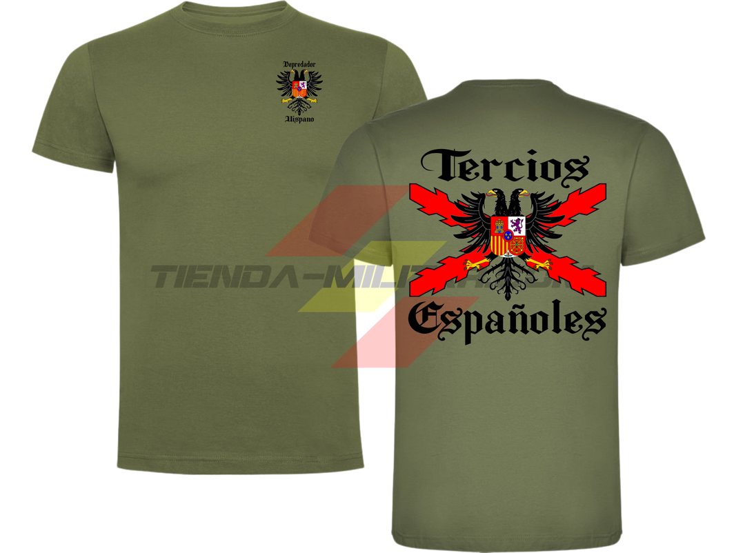 Camiseta algodón Tercios Españoles Depredador Hispano color Verde Militar