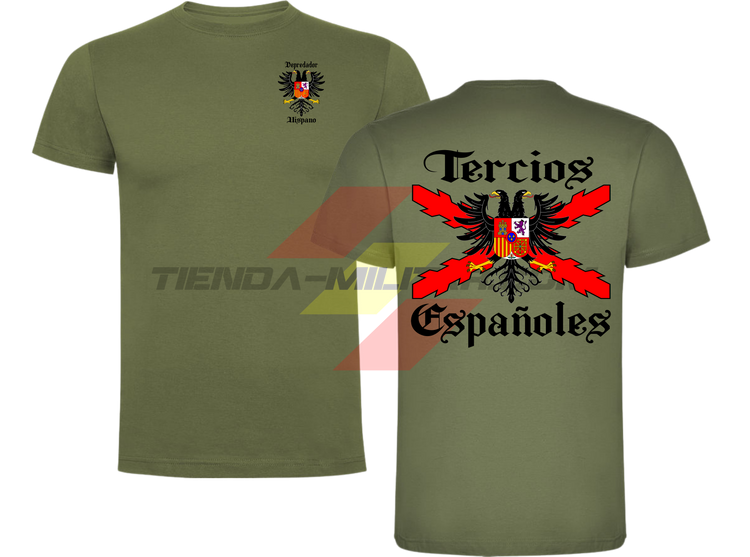 Camiseta algodón Tercios Españoles Depredador Hispano color Verde Militar