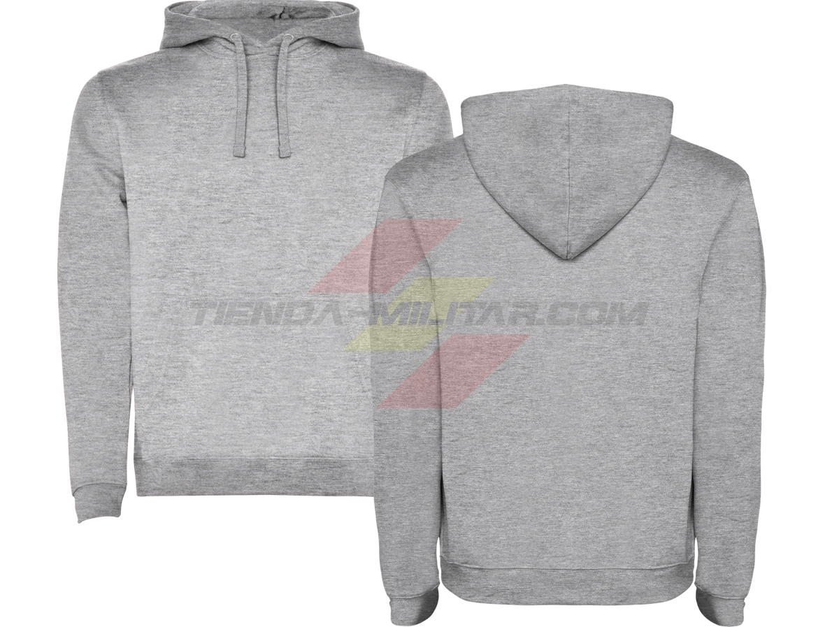 Sudadera militar personalizada con capucha Depredador Hispano - detalle logo bolsillo y espalda