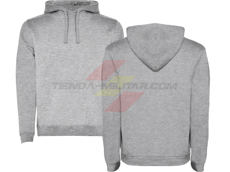 Sudadera militar personalizada con capucha Depredador Hispano - detalle logo bolsillo y espalda