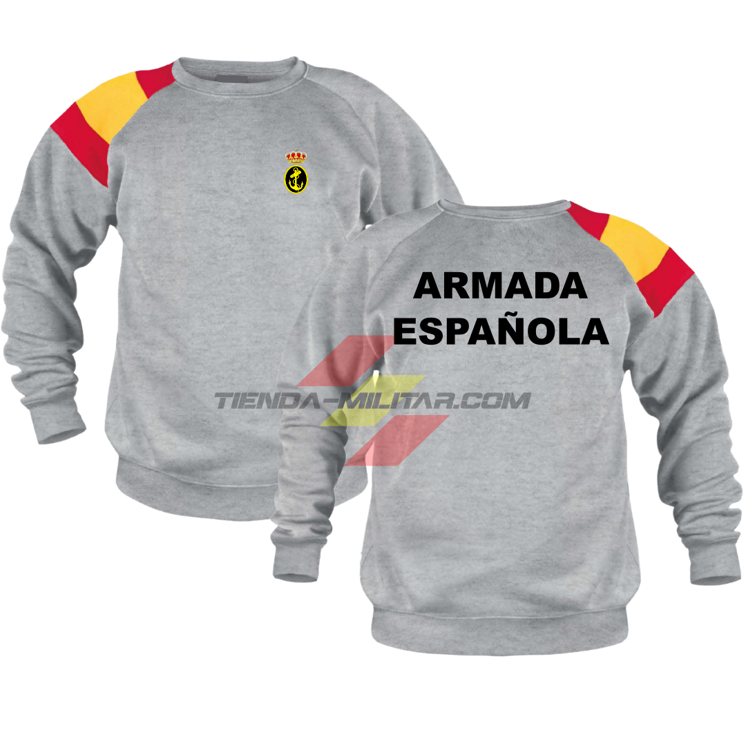 Sudadera militar Armada Española color gris con bandera de España en el hombro y escudo de la Armada - Depredador Hispano