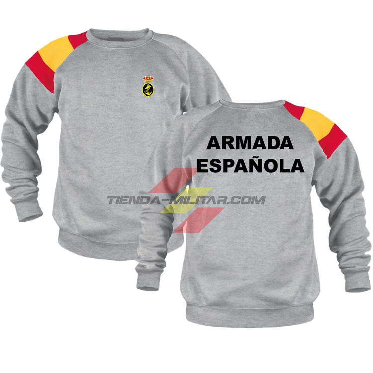 Sudadera militar Armada Española color gris con bandera de España en el hombro y escudo de la Armada - Depredador Hispano