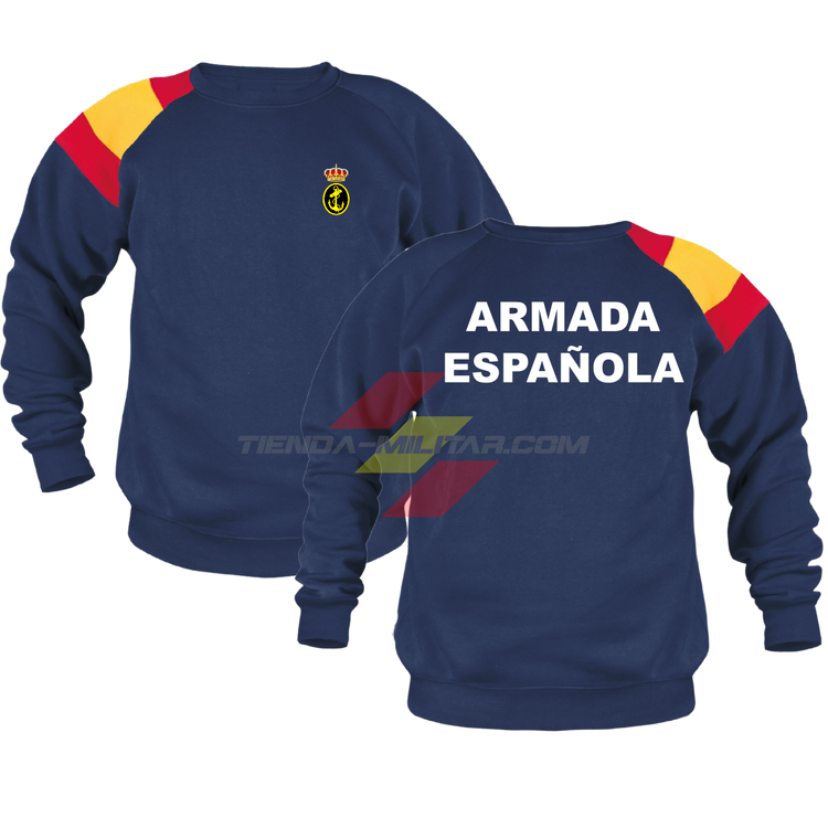 Sudadera militar Armada Española color azul marino con bandera de España en el hombro y escudo de la Armada - Depredador Hispano