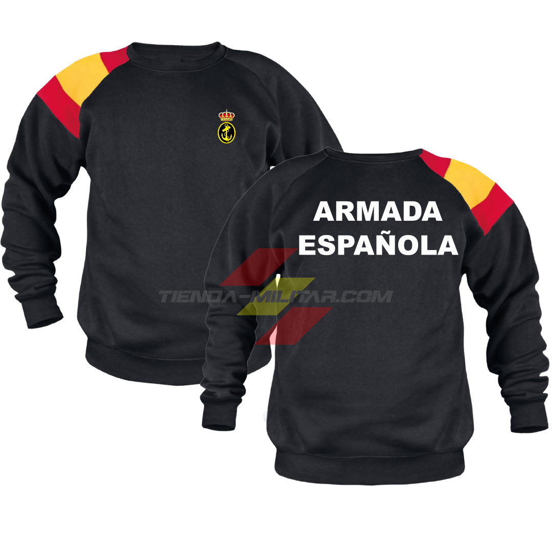 Sudadera militar Armada Española color negro con bandera de España en el hombro y escudo de la Armada - Depredador Hispano