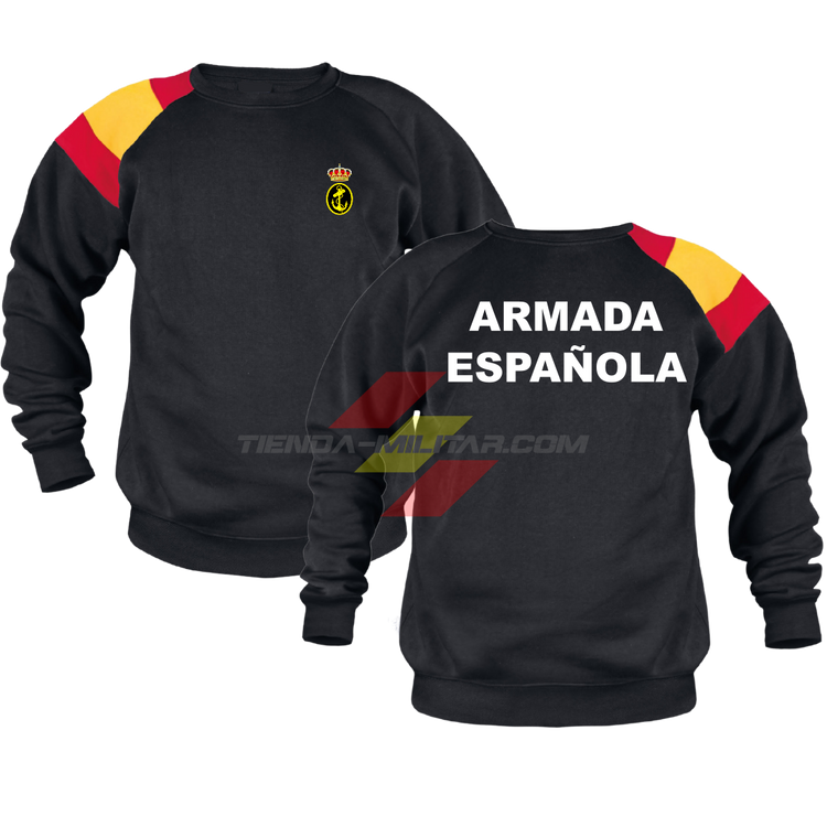Sudadera militar Armada Española color negro con bandera de España en el hombro y escudo de la Armada - Depredador Hispano