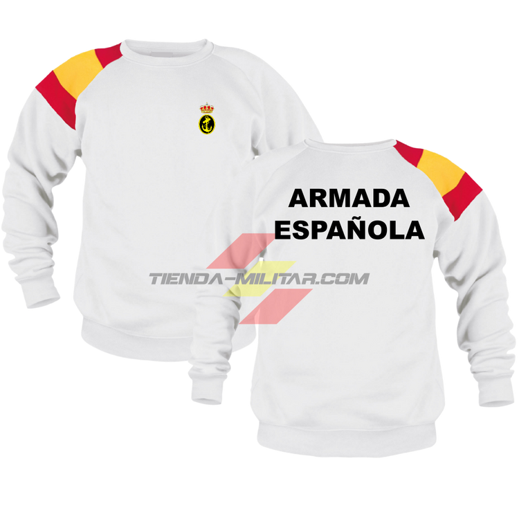 Sudadera militar Armada Española color blanco con bandera de España en el hombro y escudo de la Armada - Depredador Hispano