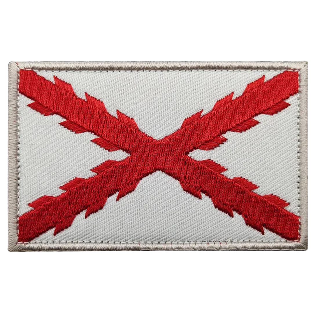 Parche bordado de la Bandera del Imperio Español (Cruz de Borgoña) en color Rojo y Blanco, de 5x8 cm