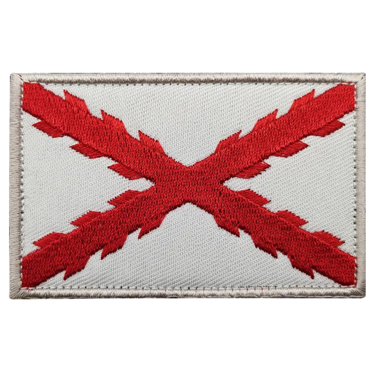 Parche bordado de la Bandera del Imperio Español (Cruz de Borgoña) en color Rojo y Blanco, de 5x8 cm
