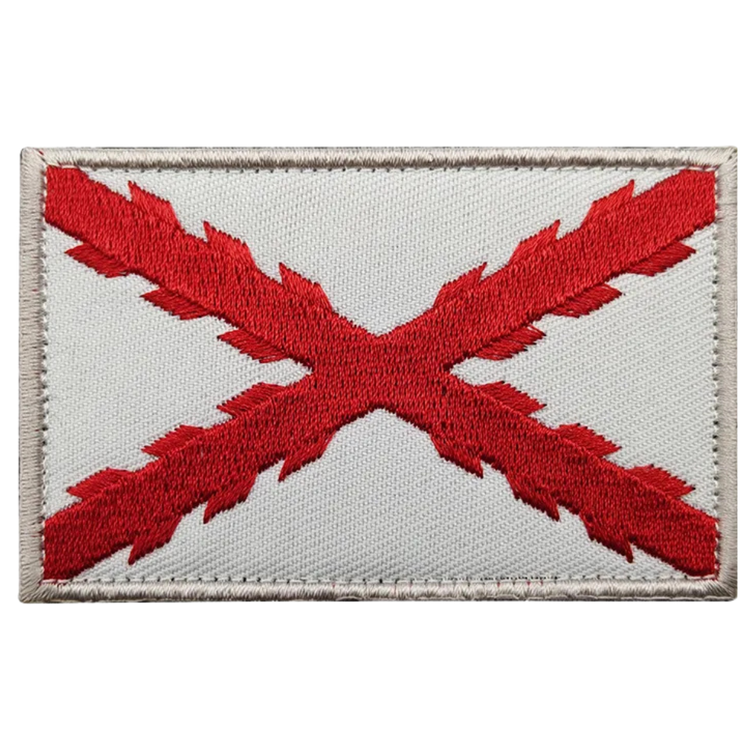Parche bordado de la Bandera del Imperio Español (Cruz de Borgoña) en color Rojo y Blanco, de 5x8 cm