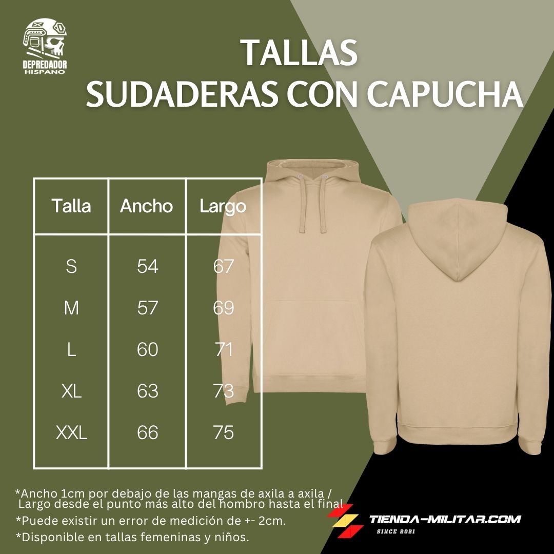 Guía de tallas de la sudadera militar personalizada con capucha